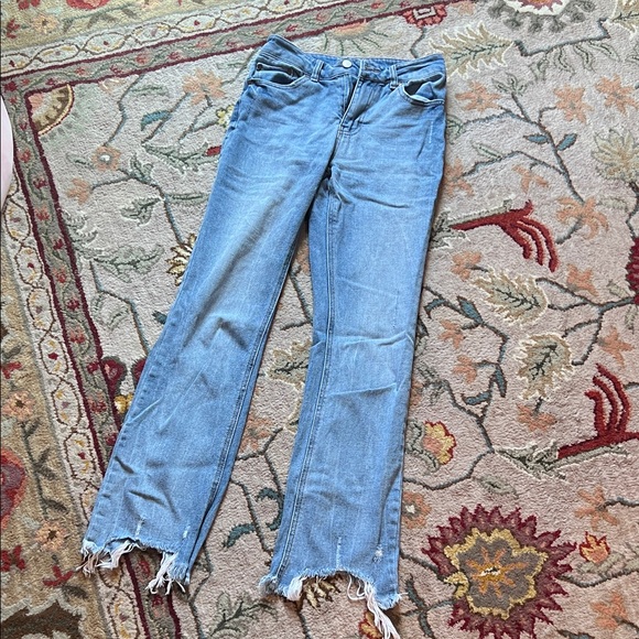 Wonderly Denim - Wonderly Light Blue Frayed Hem Flare Jeans